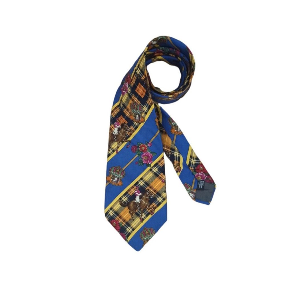 KENZO PARIS Blue Floral Equestrian Silk Tie ITALY 59"/ 4" EC - Picture 2 of 9